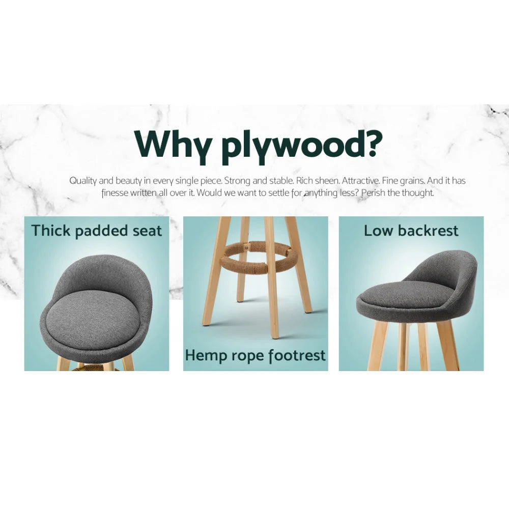 Artiss 4x Bar Stools Padded Linen Wooden Grey - Furniture >
