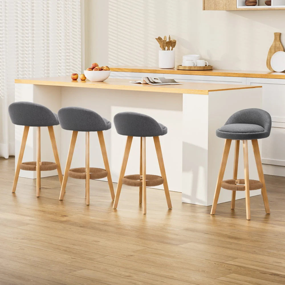 Artiss 4x Bar Stools Padded Linen Wooden Grey - Furniture >