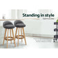 Grey linen bar stool set with seat padding and sturdy legs