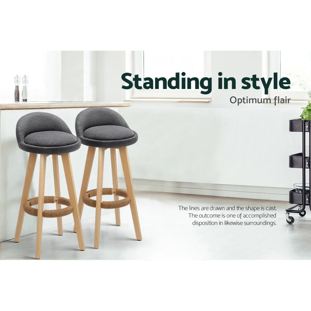 Artiss 4x Bar Stools Padded Linen Wooden Grey - Furniture >
