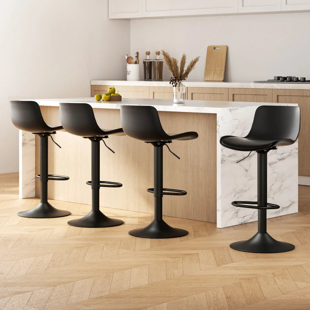 Artiss 4x Bar Stools Padded Seat Gas Lift Black - Furniture
