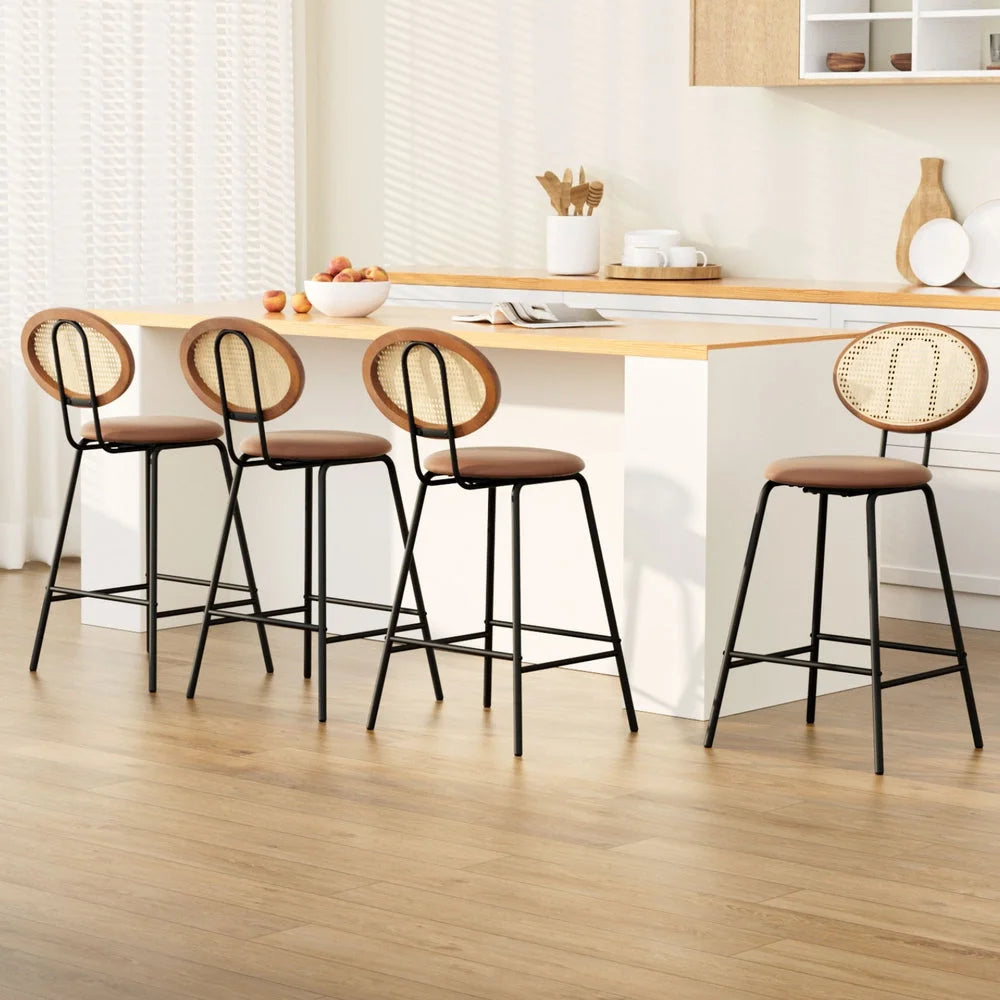 Artiss 4x Bar Stools PU Leather Stools Brown - Furniture >