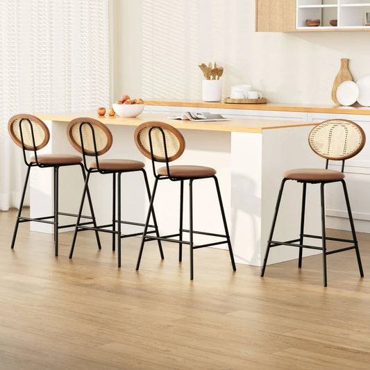 Artiss 4x Bar Stools PU Leather Stools Brown - Furniture >