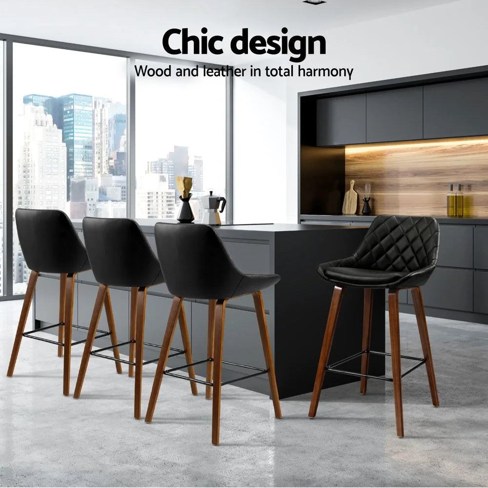 Artiss 4x Bar Stools PU Seat Wooden - Furniture > Bar