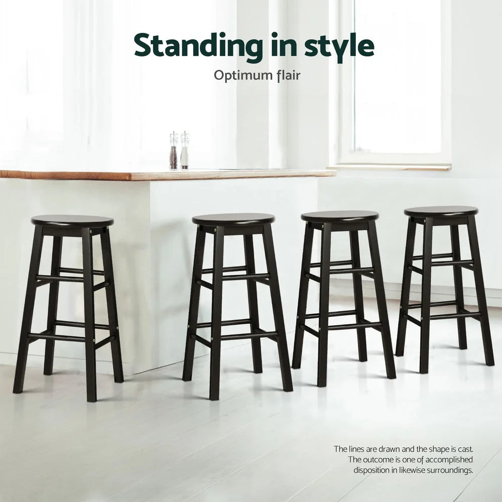 Artiss 4x Bar Stools Round Chairs Wooden Black - Furniture