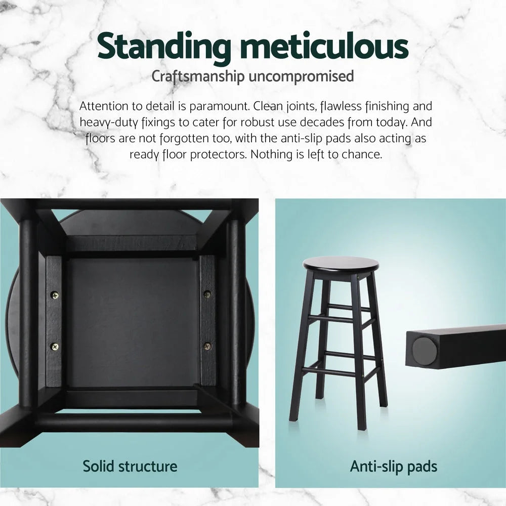 Artiss 4x Bar Stools Round Chairs Wooden Black - Furniture