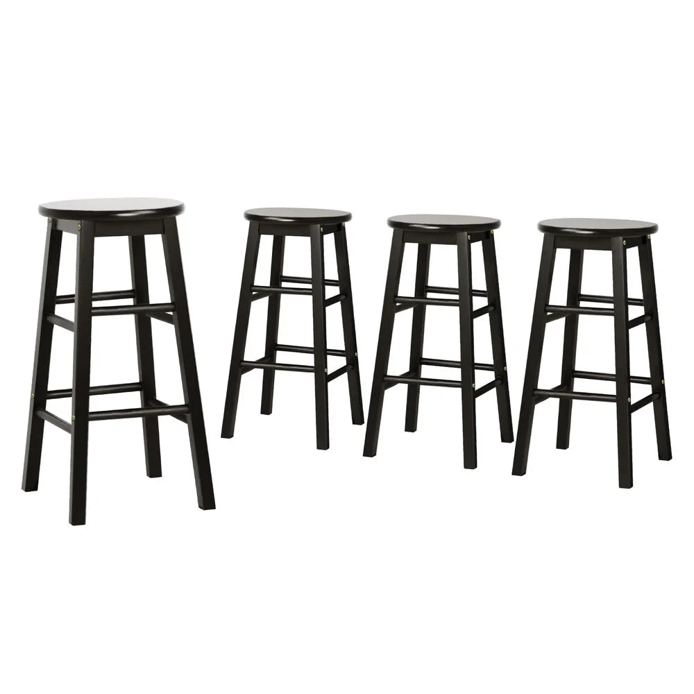 Artiss 4x Bar Stools Round Chairs Wooden Black - Furniture