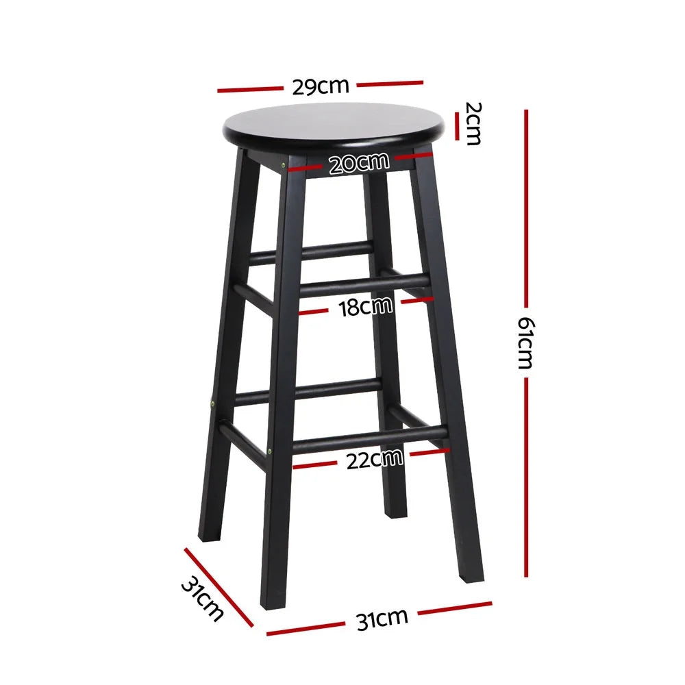 Artiss 4x Bar Stools Round Chairs Wooden Black - Furniture