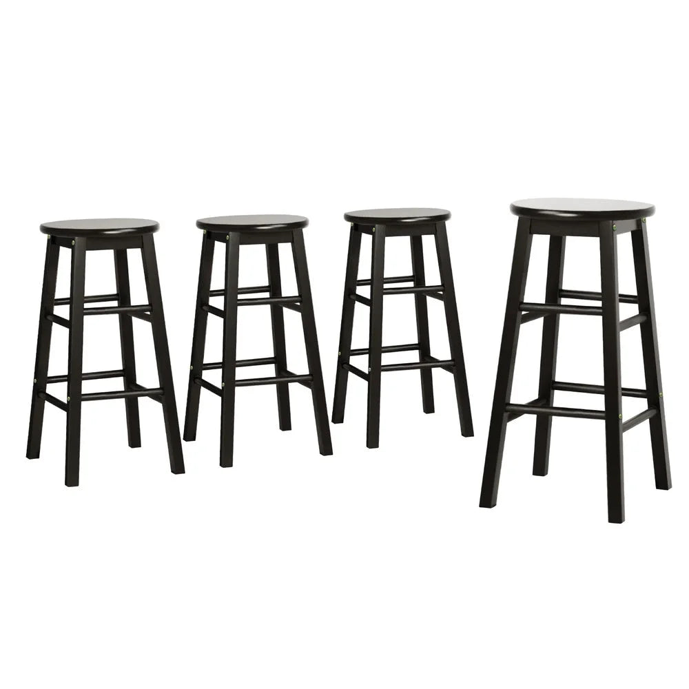 Artiss 4x Bar Stools Round Chairs Wooden Black - Furniture