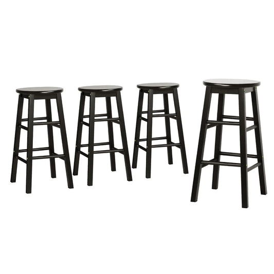 Artiss 4x Bar Stools Round Chairs Wooden Black - Furniture