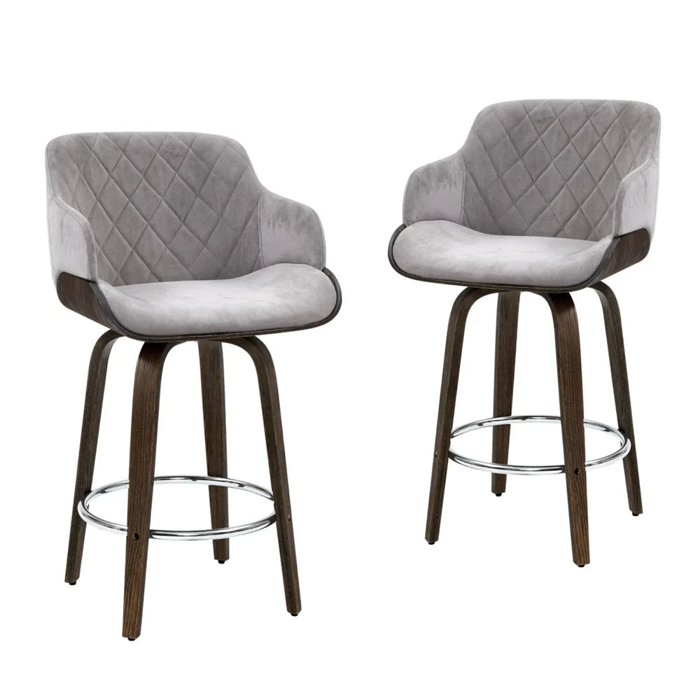 Set Of Four Bar Stools Swivel Velvet Padded