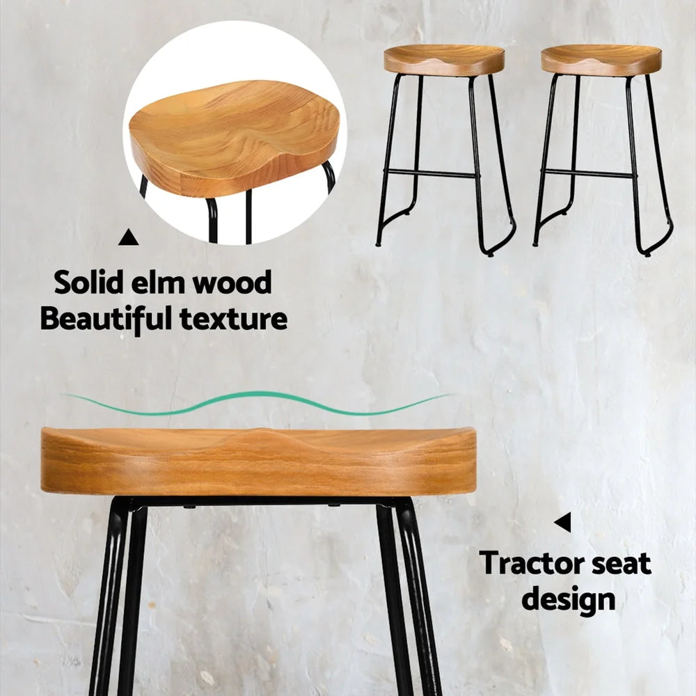 Artiss 4x Bar Stools Tractor Seat 65cm Wooden - Furniture >