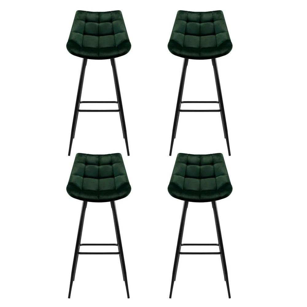 Artiss 4x Bar Stools Velvet Chairs Green - Furniture > Bar