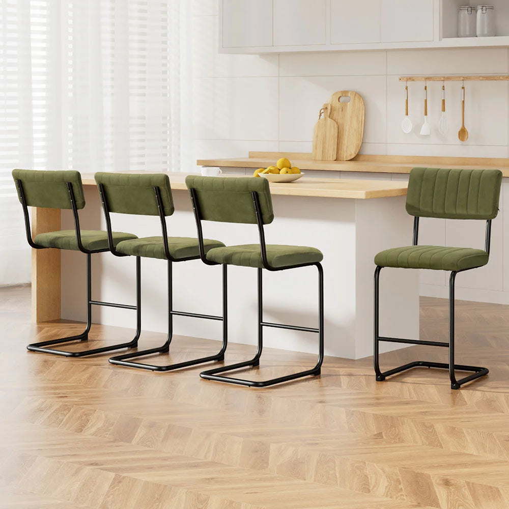 Artiss 4x Bar Stools Velvet Chairs Green - Furniture > Bar