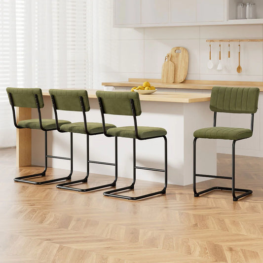 Artiss 4x Bar Stools Velvet Chairs Green - Furniture > Bar
