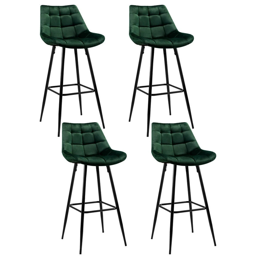 Artiss 4x Bar Stools Velvet Chairs Green - Furniture > Bar