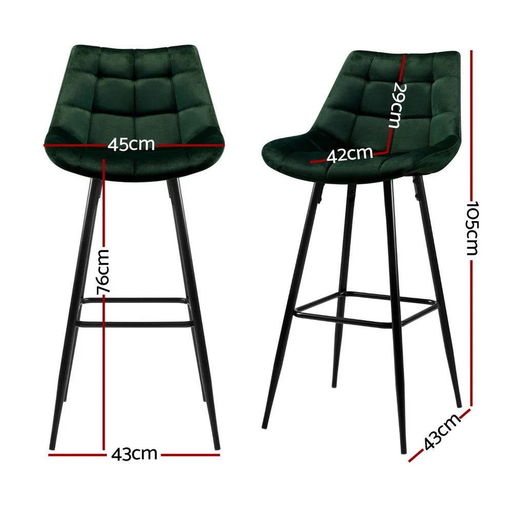 Artiss 4x Bar Stools Velvet Chairs Green - Furniture > Bar