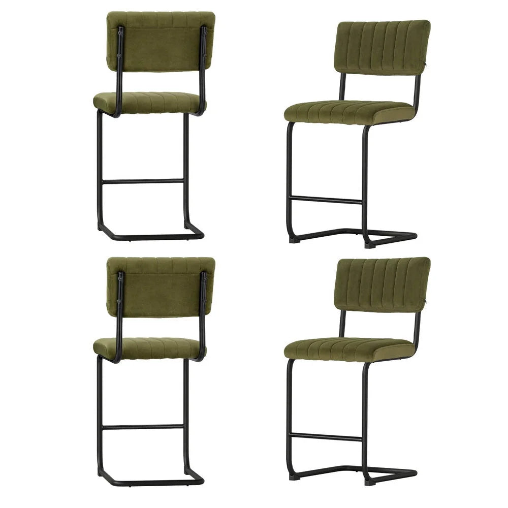 Artiss 4x Bar Stools Velvet Chairs Green - Furniture > Bar