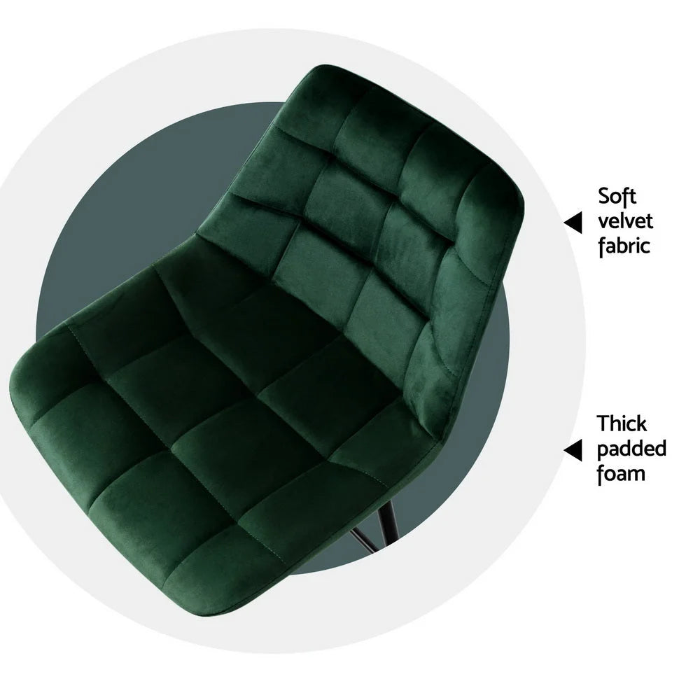 Artiss 4x Bar Stools Velvet Chairs Green - Furniture > Bar