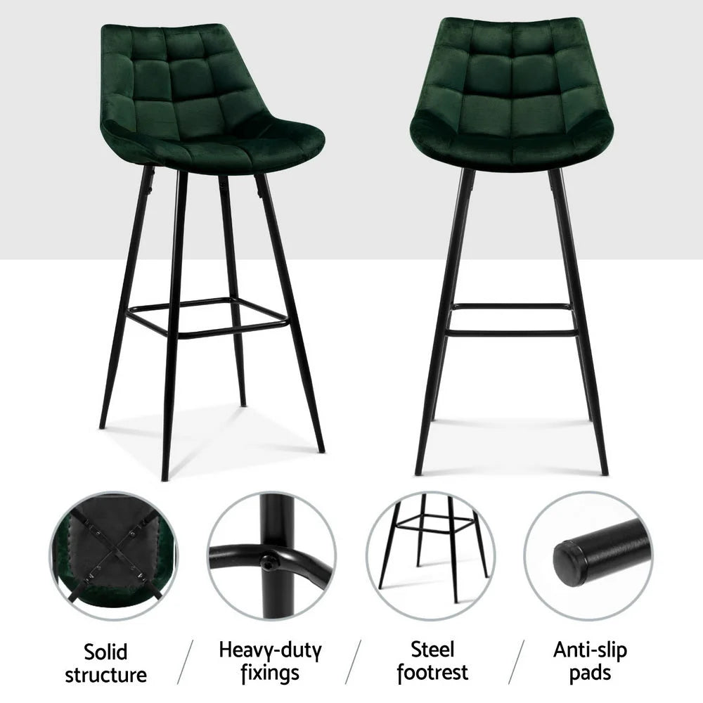 Artiss 4x Bar Stools Velvet Chairs Green - Furniture > Bar
