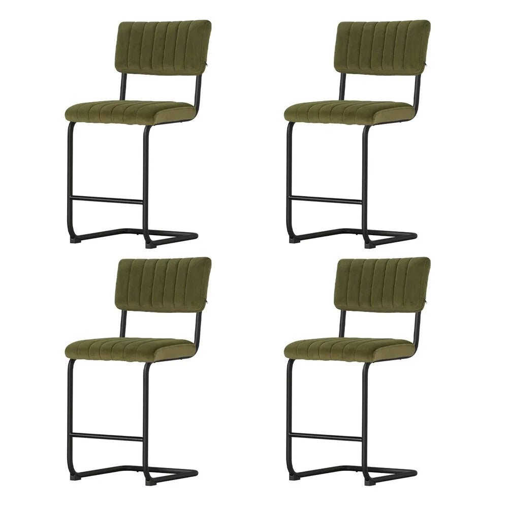 Artiss 4x Bar Stools Velvet Chairs Green - Furniture > Bar