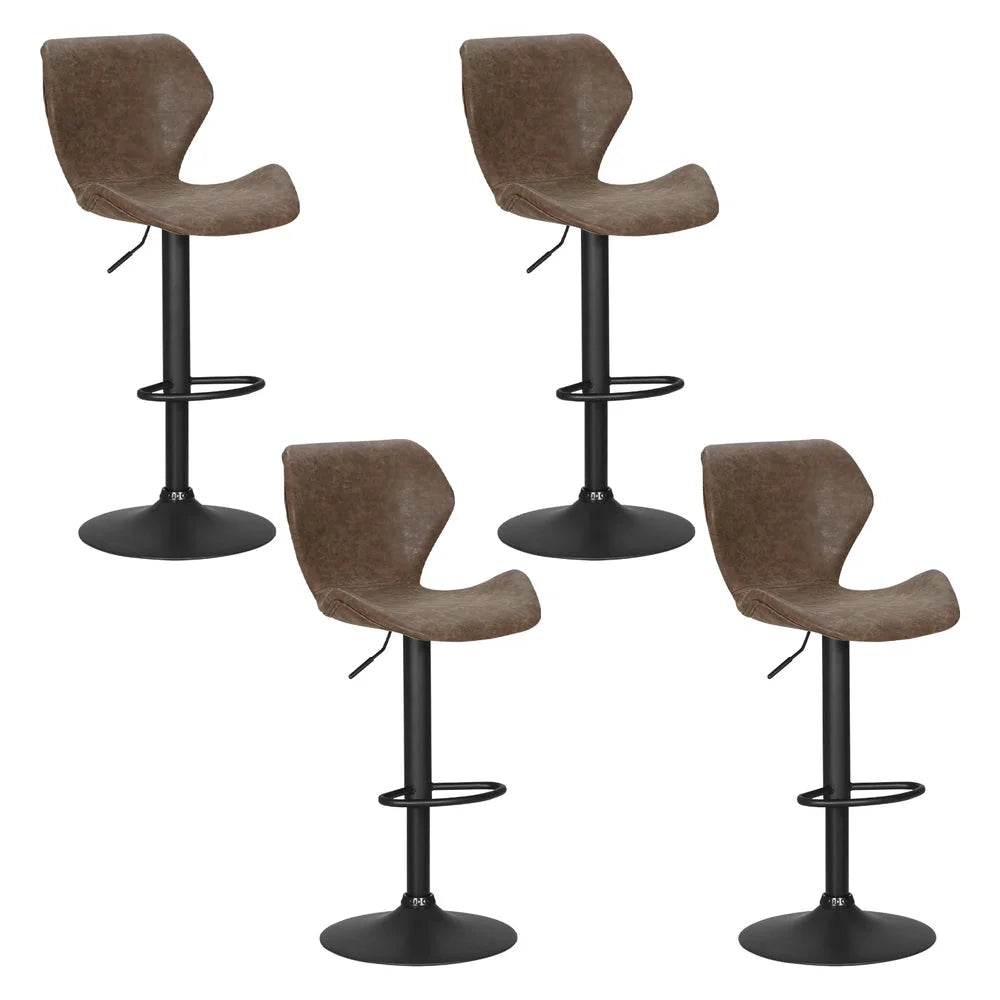 Set of four brown leather gas lift bar stools