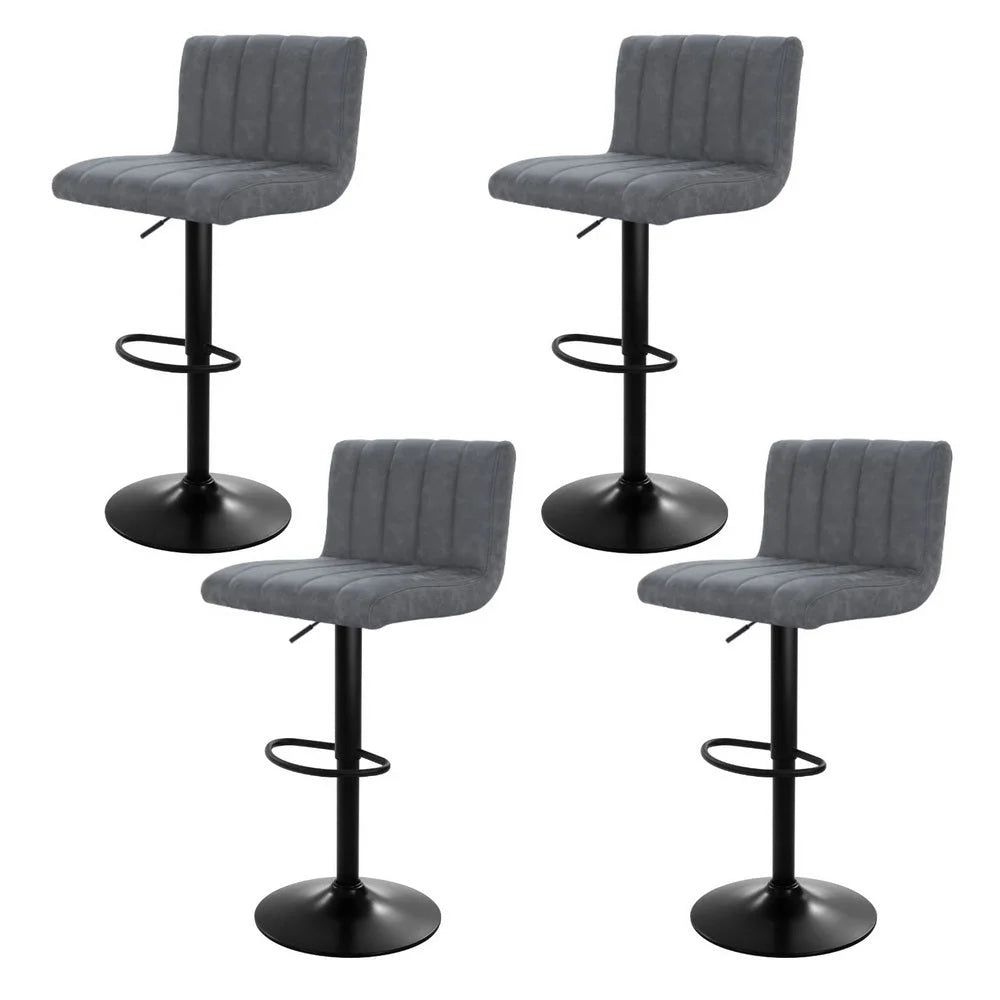 Set of four grey leather gas lift bar stools