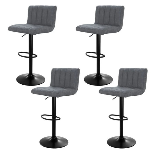Set of four grey leather gas lift bar stools