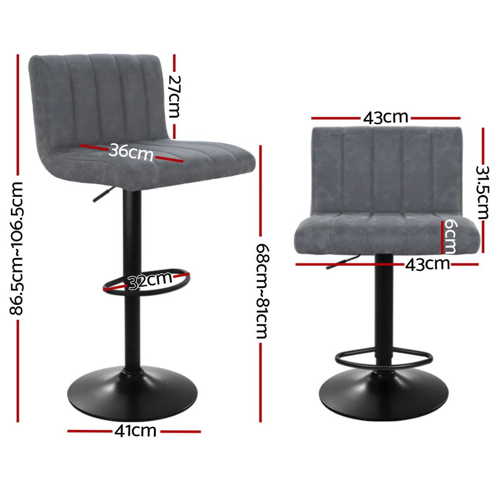 4x Bar Stools Vintage Leather with Gas Lift Grey