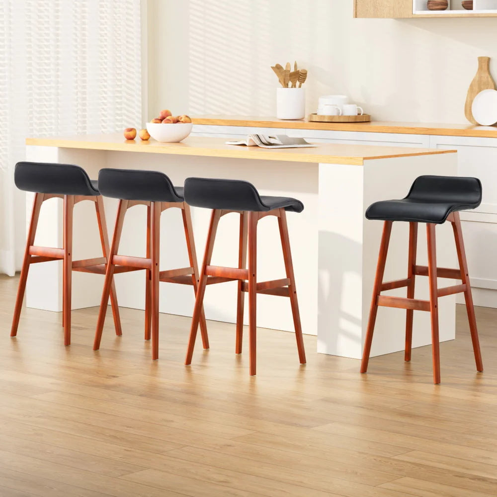 Artiss 4x Bar Stools Wooden Stool Black - Furniture > Bar