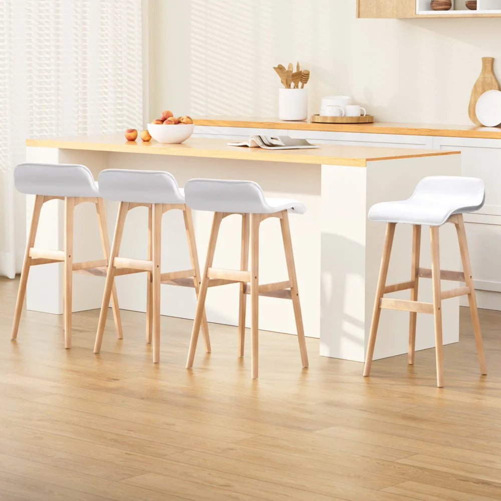 Artiss 4x Bar Stools Wooden Stool White - Furniture > Bar