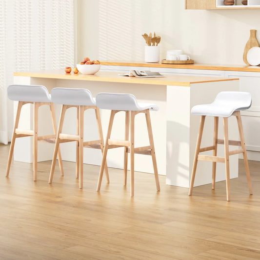 Artiss 4x Bar Stools Wooden Stool White - Furniture > Bar