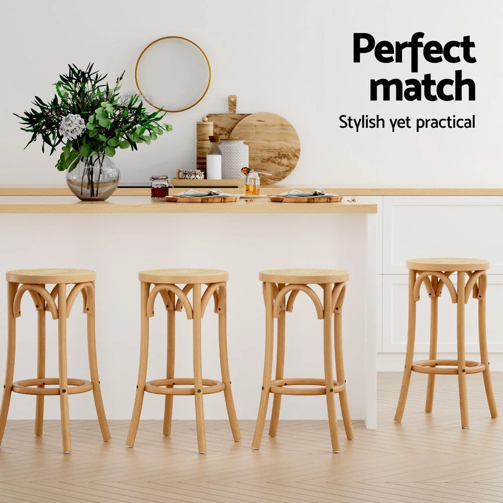 Artiss 4x Bar Stoosl Rattan Seat Wooden - Furniture > Bar