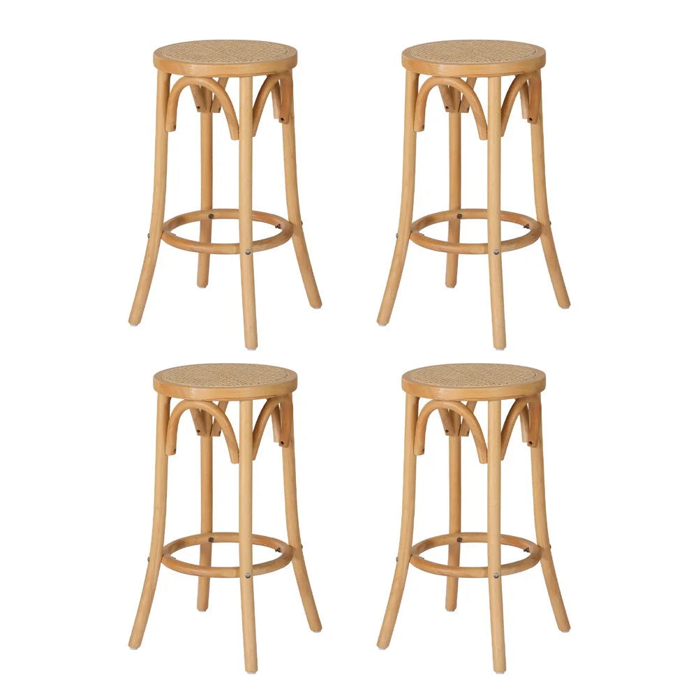 Artiss 4x Bar Stoosl Rattan Seat Wooden - Furniture > Bar