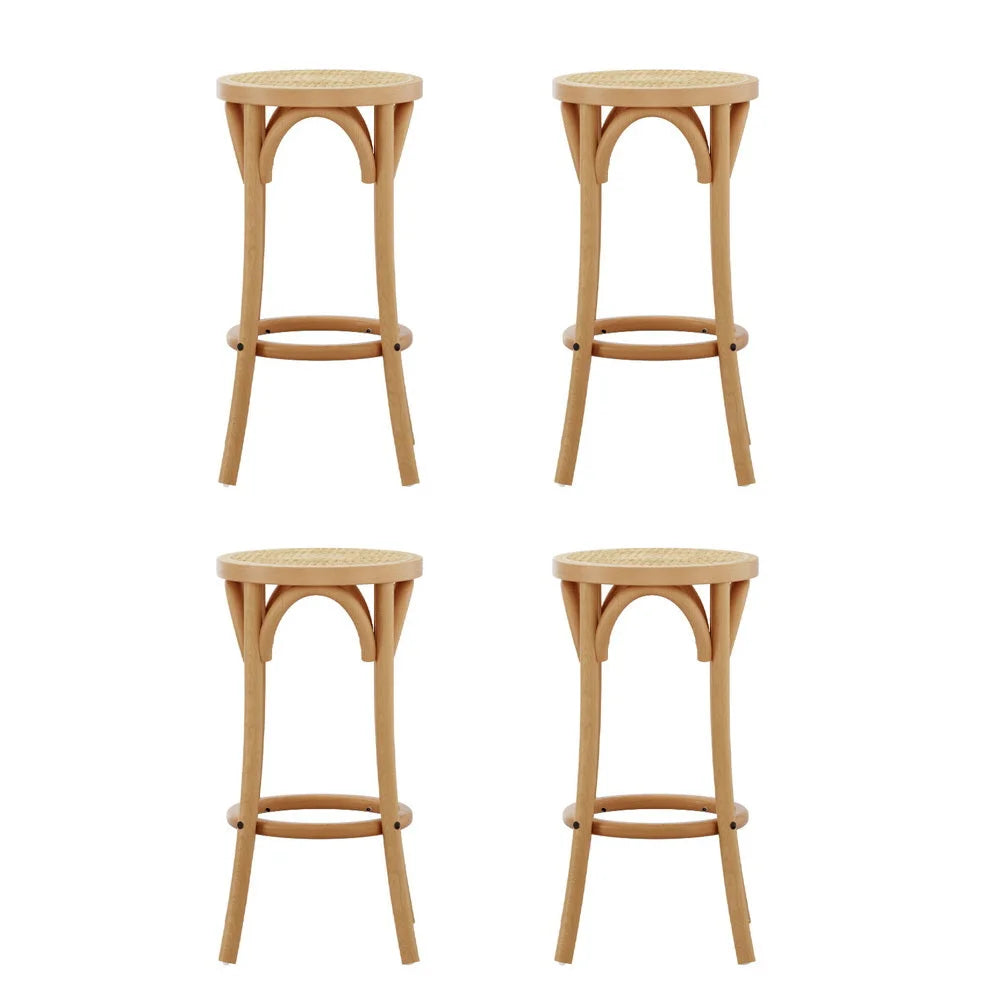 Artiss 4x Bar Stoosl Rattan Seat Wooden - Furniture > Bar