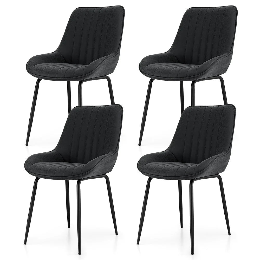 Set of four black PU leather dining chairs