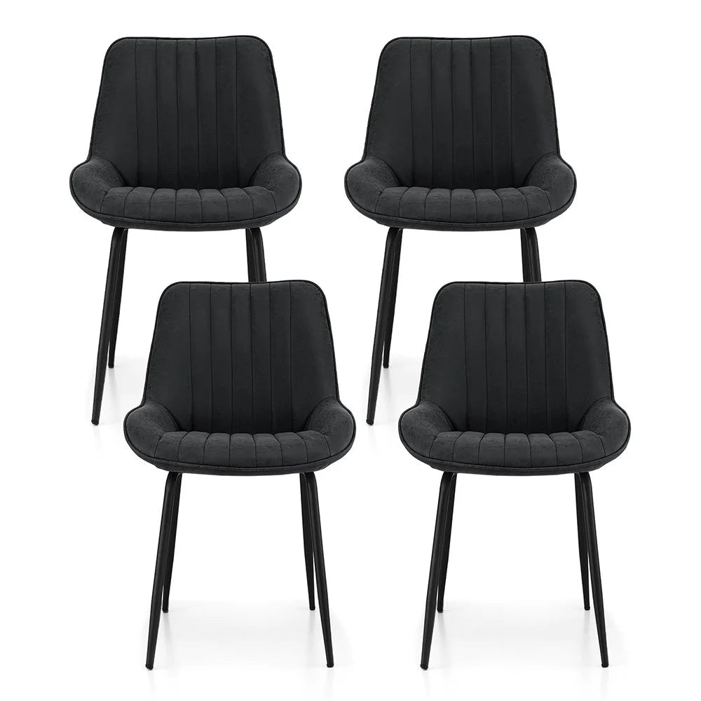 Set of four black PU leather dining chairs