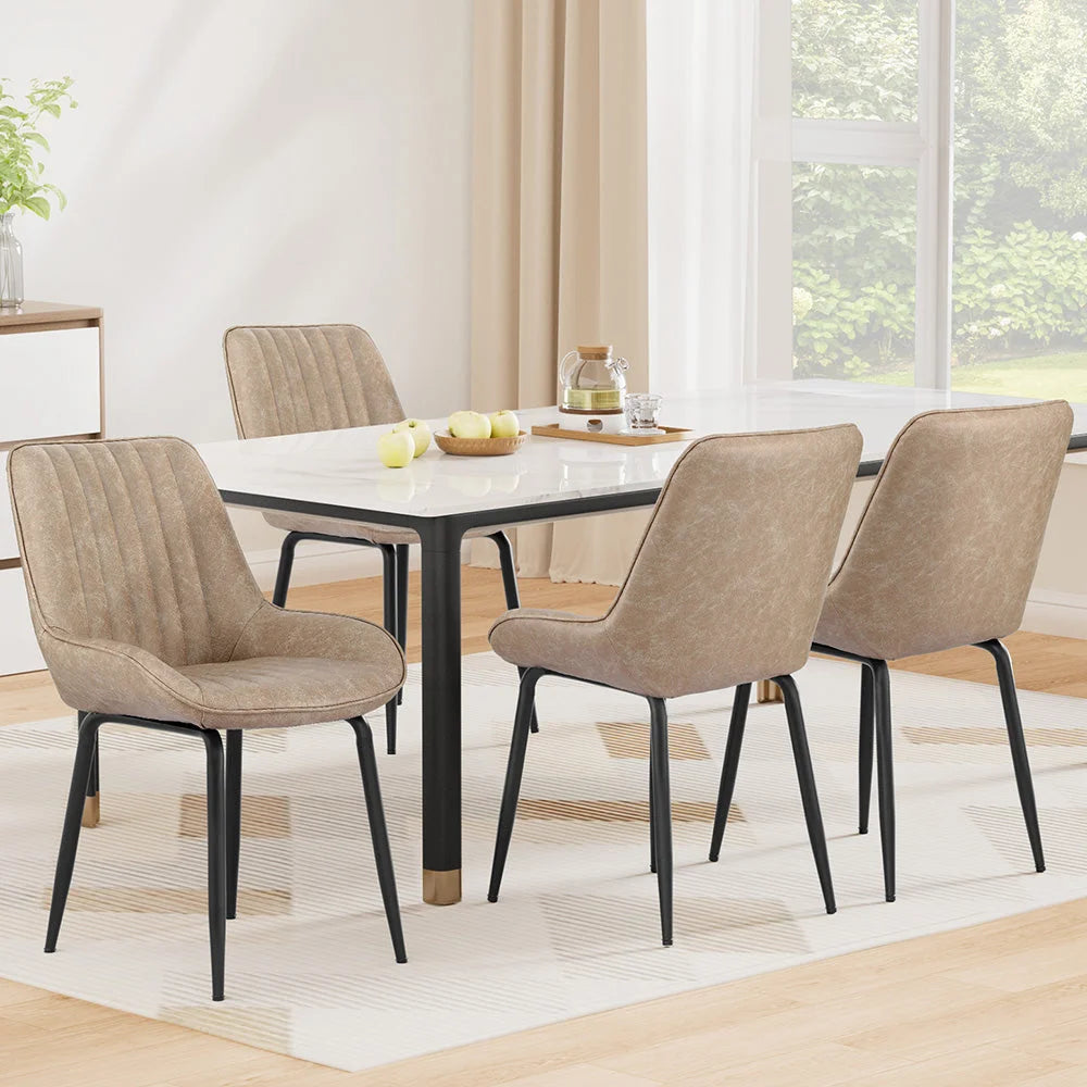 Leather dining chair with 4x chairs retro PU