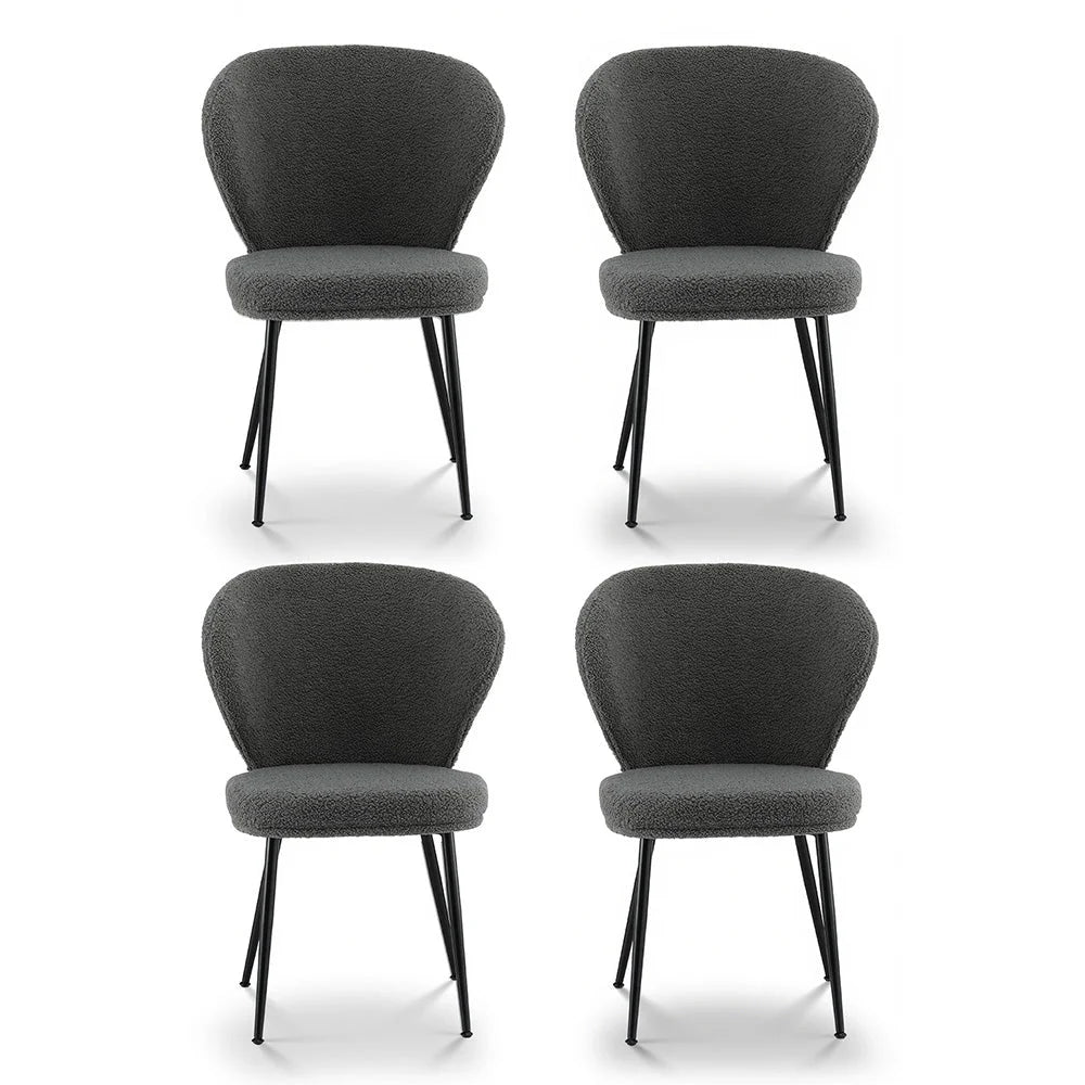 Artiss 4x Dining Chairs Sherpa Boucle Wing Back Grey