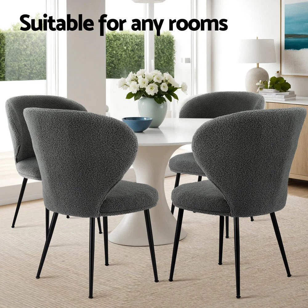 Artiss 4x Dining Chairs Sherpa Boucle Wing Back Grey