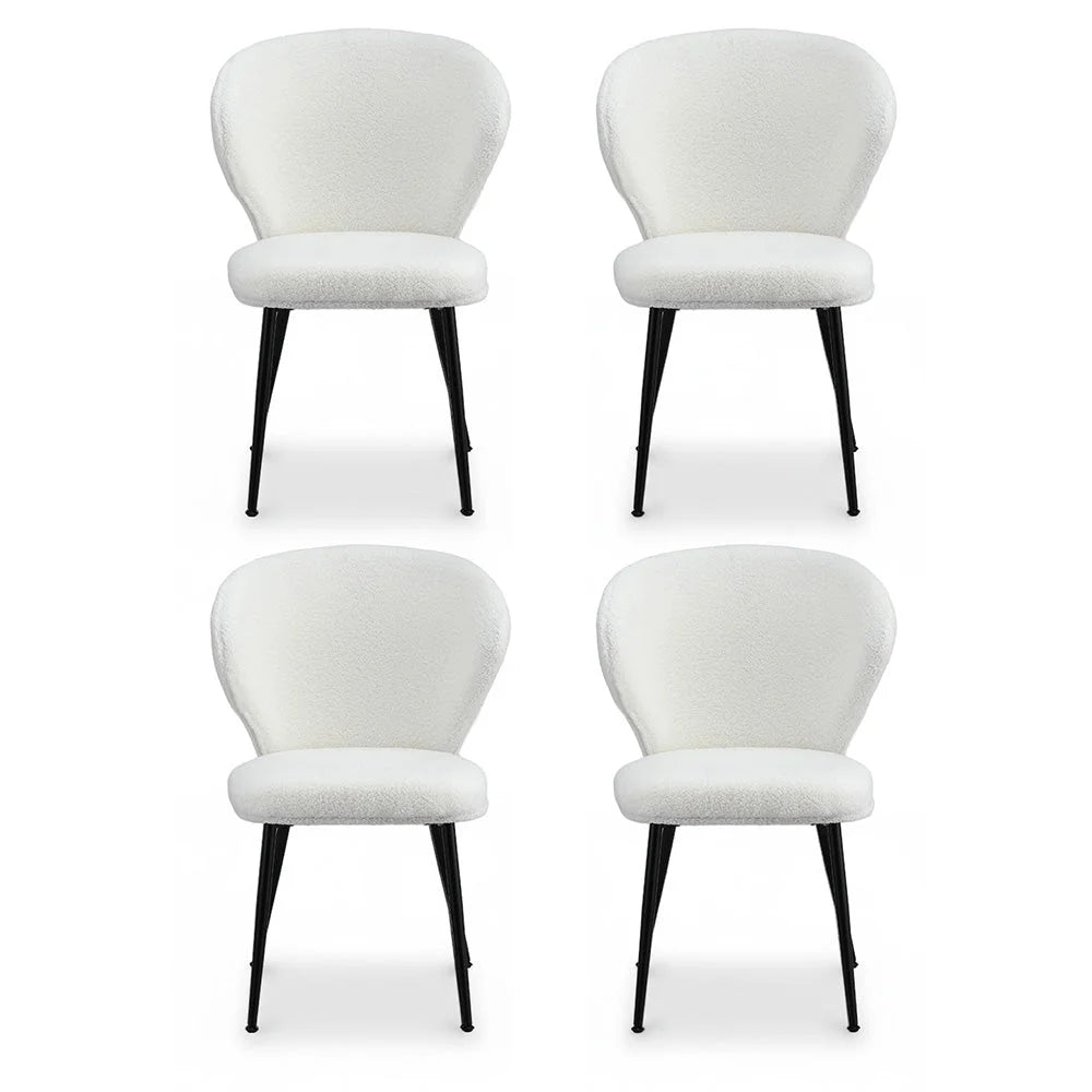 Artiss 4x Dining Chairs Sherpa Boucle Wing Back White