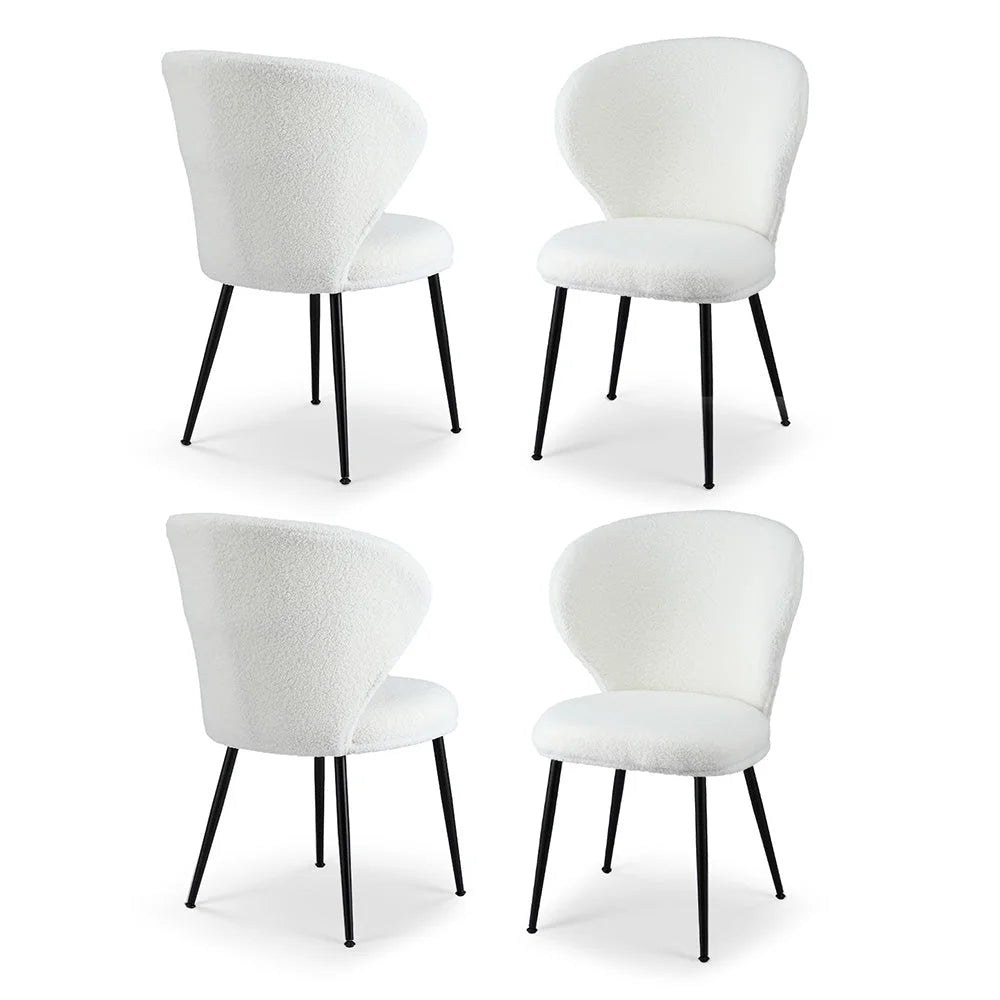 Artiss 4x Dining Chairs Sherpa Boucle Wing Back White