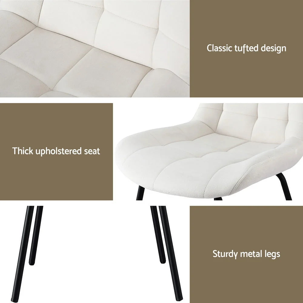 Beige velvet dining chair set with counter-height legs and footrest