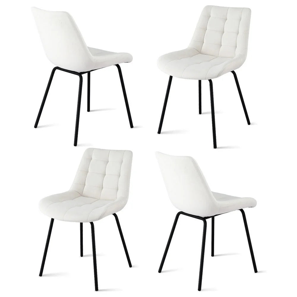 Beige 4x dining chair with chairs velvet tufted kitchen