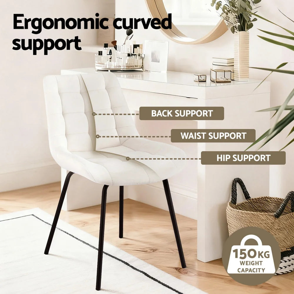 Beige velvet dining chair set with chair legs and seat detailing