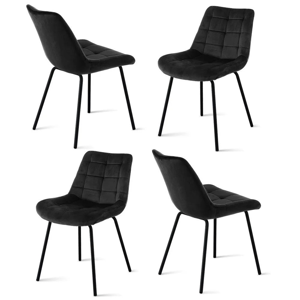 Black dining chair with 4x chairs velvet tufted