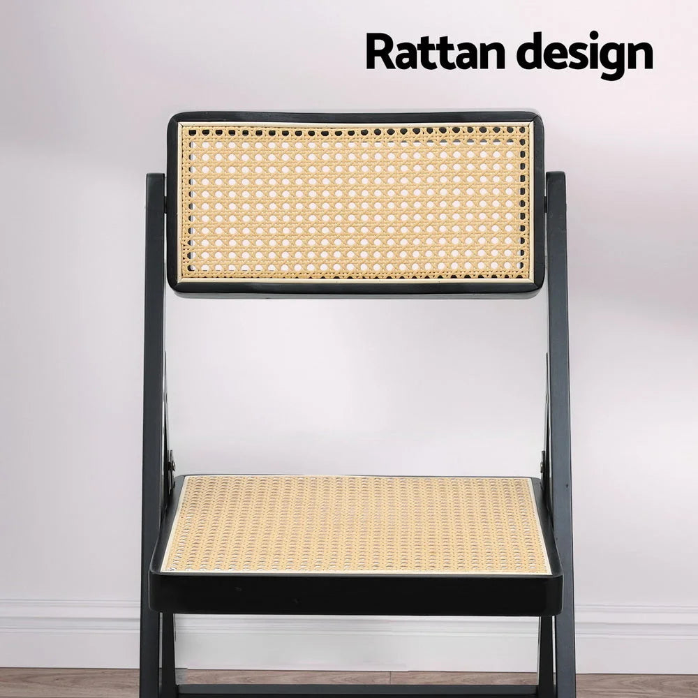 Artiss 4x Dining Chairs Wooden Rattan Foldable Black