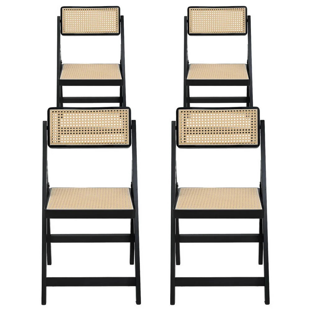 Artiss 4x Dining Chairs Wooden Rattan Foldable Black