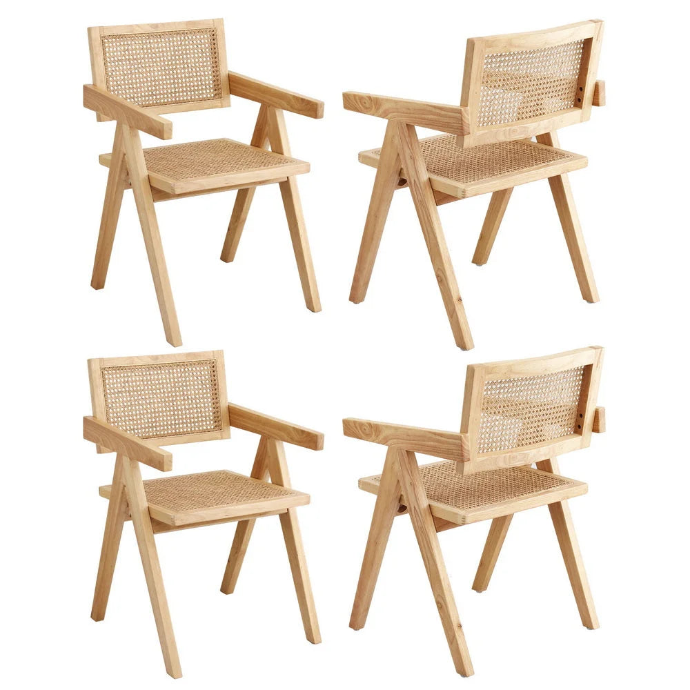 Wooden rattan dining chairs seat with 4x rubber frame kitchen