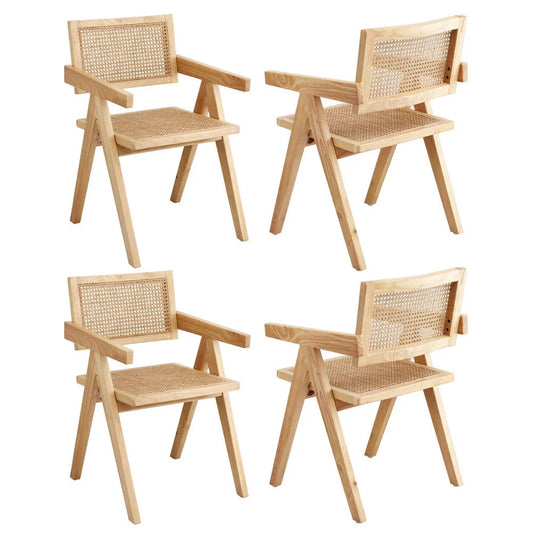 Wooden rattan dining chairs seat with 4x rubber frame kitchen